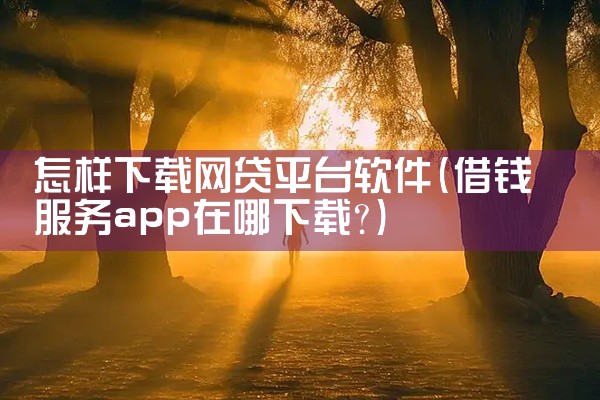 怎样下载网贷平台软件